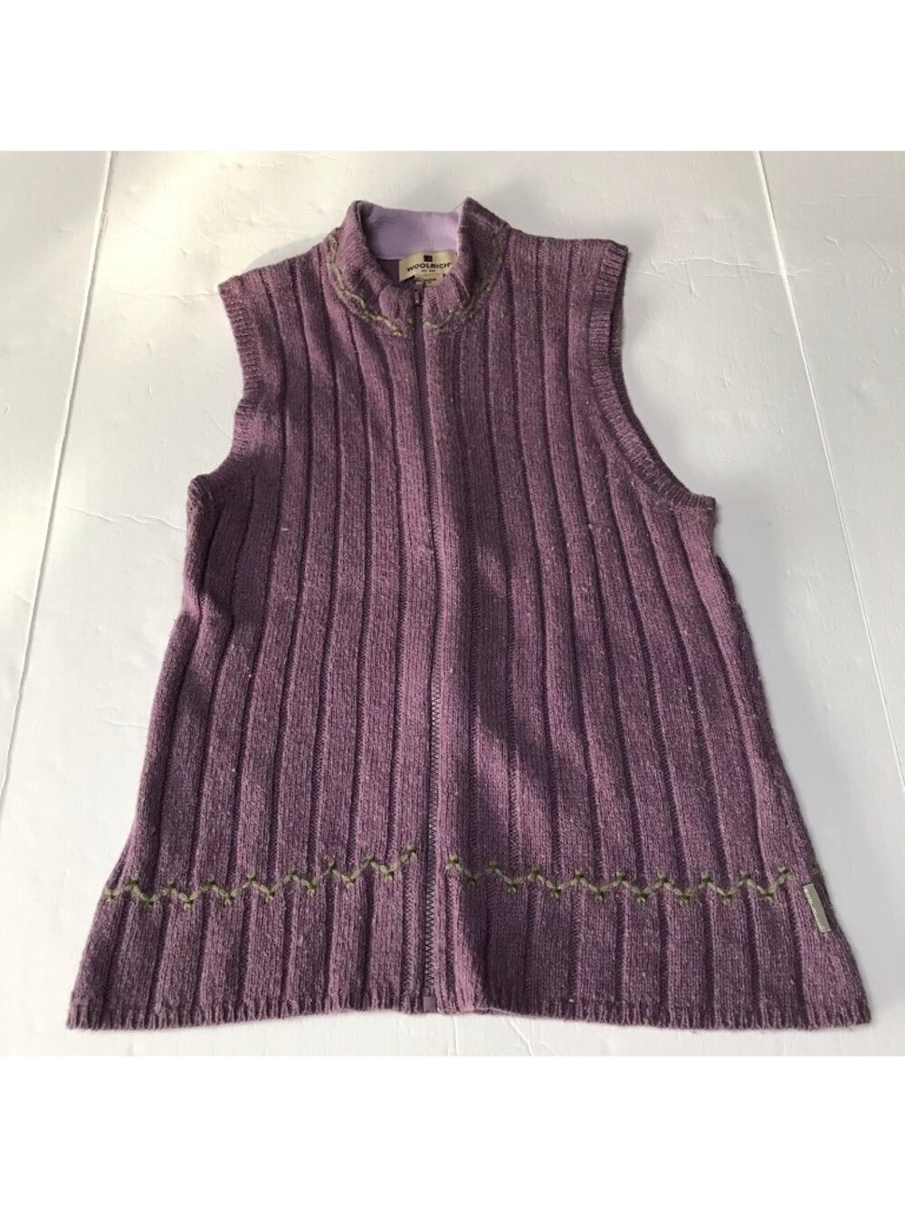 Woolrich Sweater Vest Womens Medium Purple Embroidered Zip Fleece Wool Outdoor